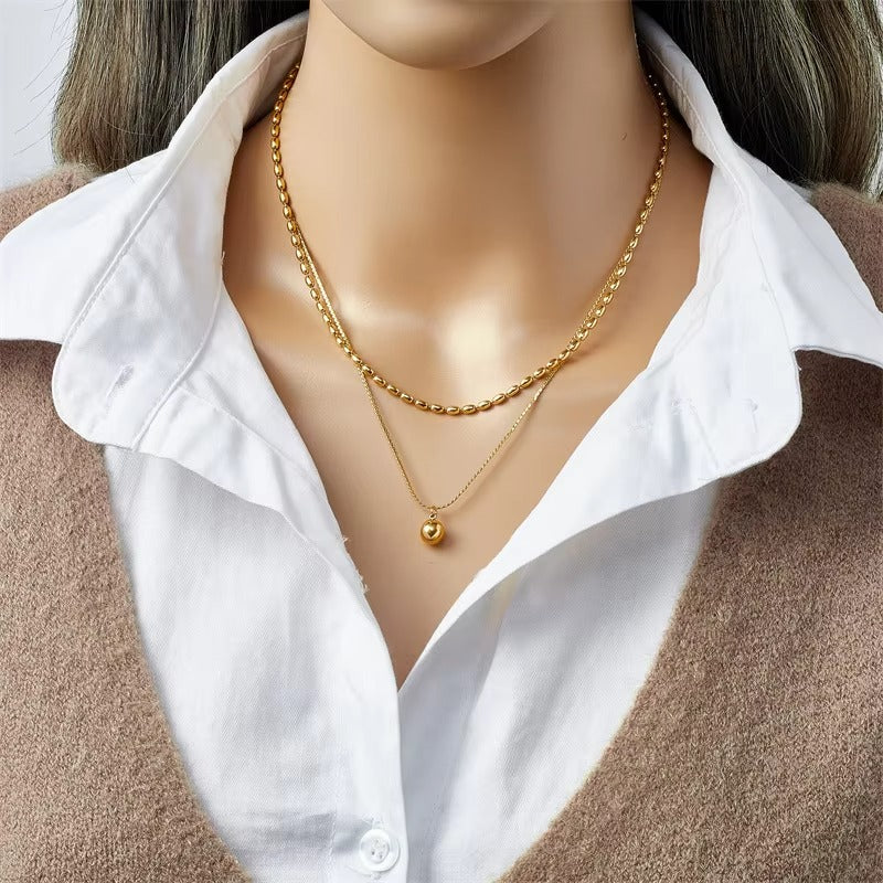 FS-NCKS4C74 - Double-Layer Ball Pendant Necklace
