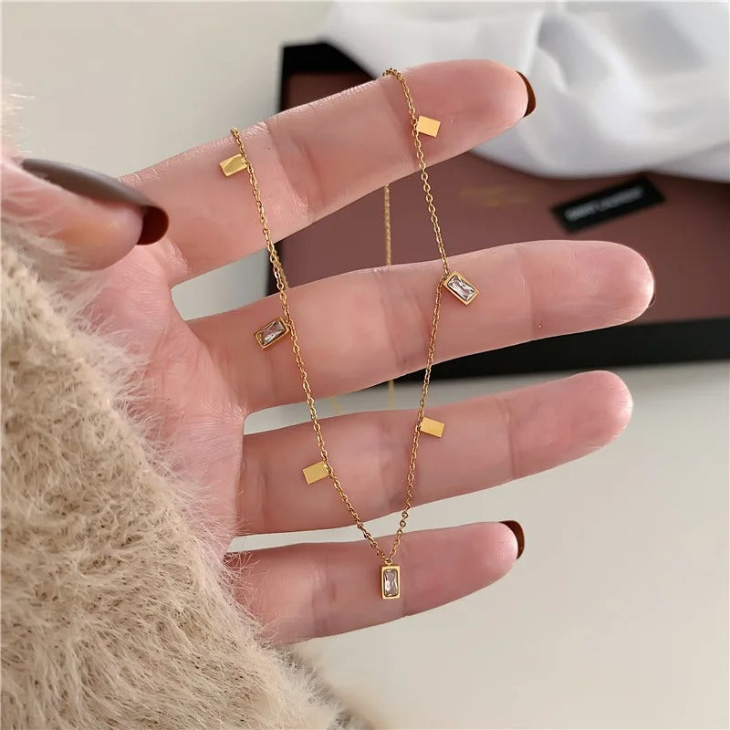FS-NCKS4C25 - Square Geometric Charms Necklace