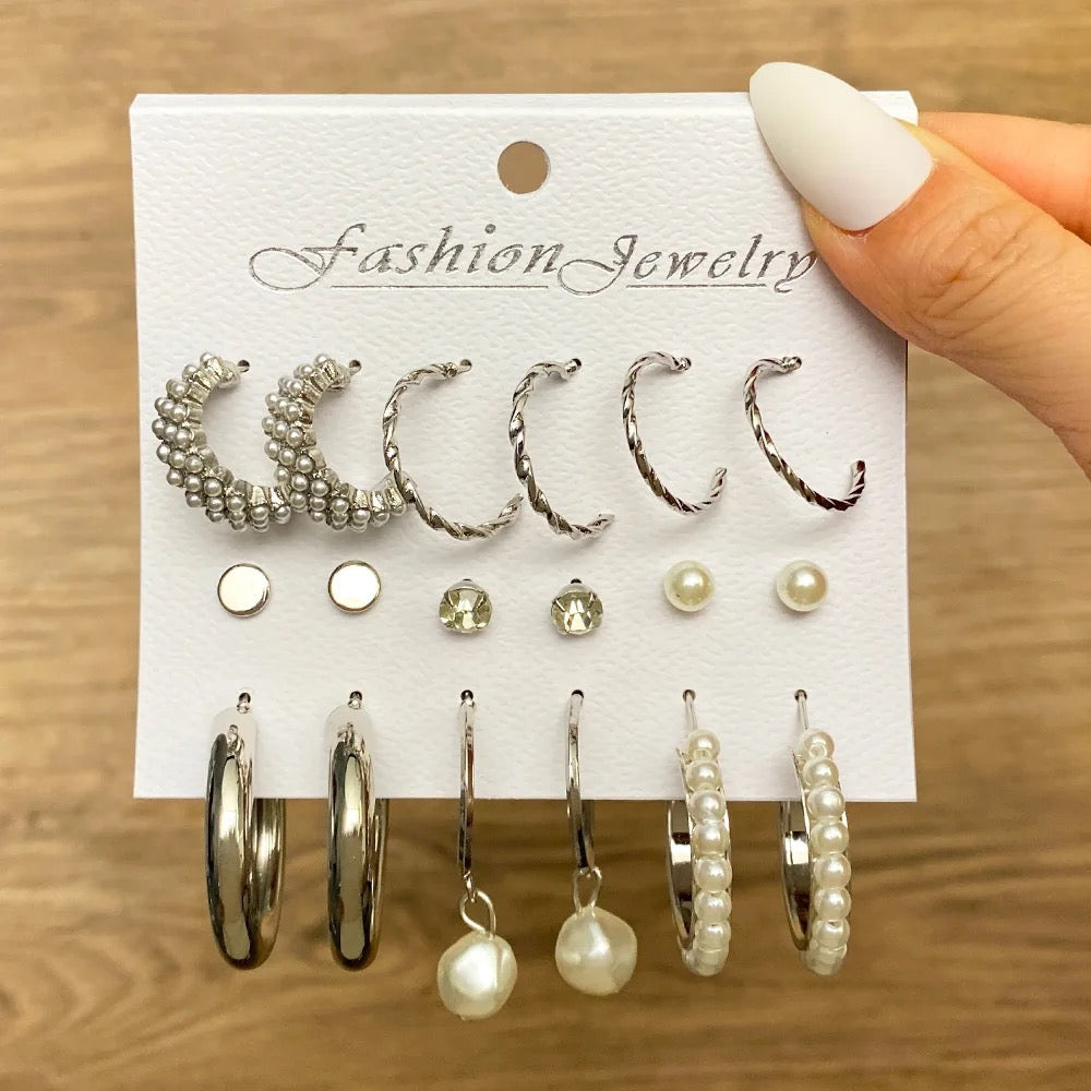 Combo Of 9 Pair Pearl, Stone, Hoops, And Stud Earrings