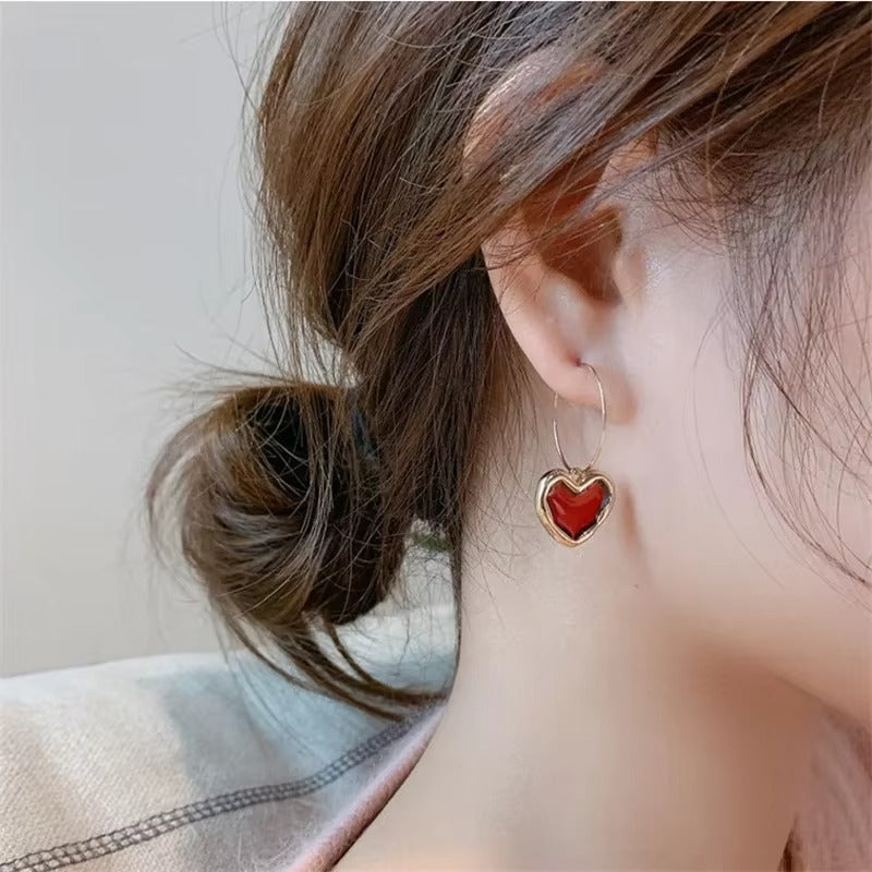 FS-ERS9NC - Blood Red Heart Drop Hoops