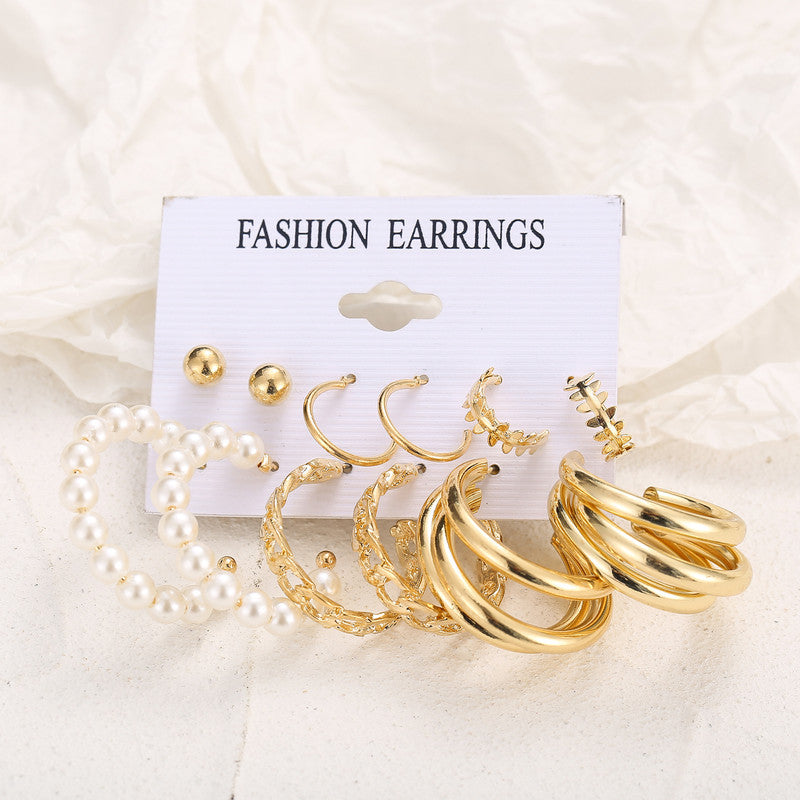 Combo of 6 Plain Chain Pearl Hoop Earrings