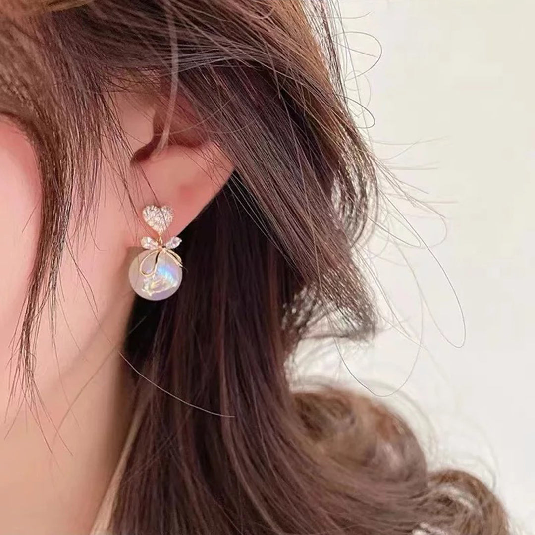 Love Bow and Pearl Stud Korean Earrings (2 Pcs/Set)