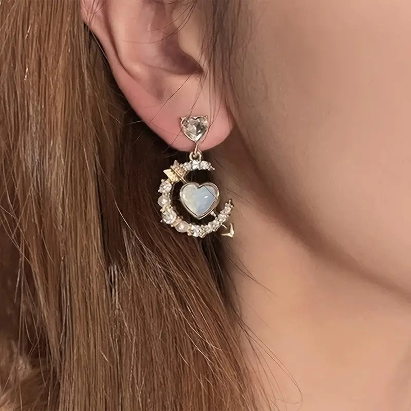 FS-ERS9NB53 - Moon Arrow Heart Shape Earrings