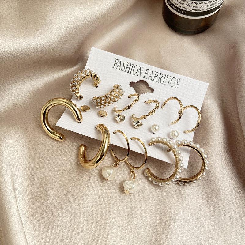 Combo Of 9 Pair Pearl, Stone, Hoops, And Stud Earrings