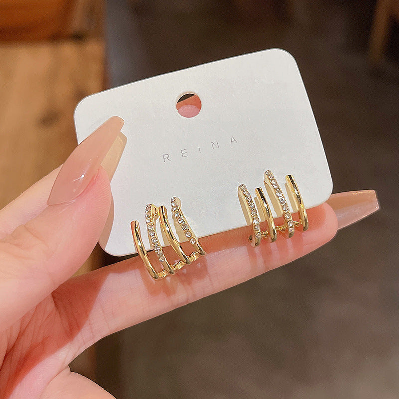 Multi Earring Effect Claw Stud Korean Earrings