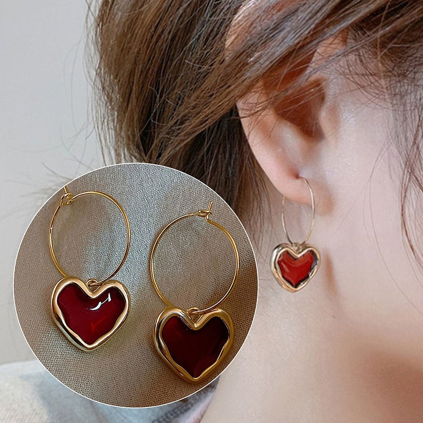 FS-ERS9NC - Blood Red Heart Drop Hoops