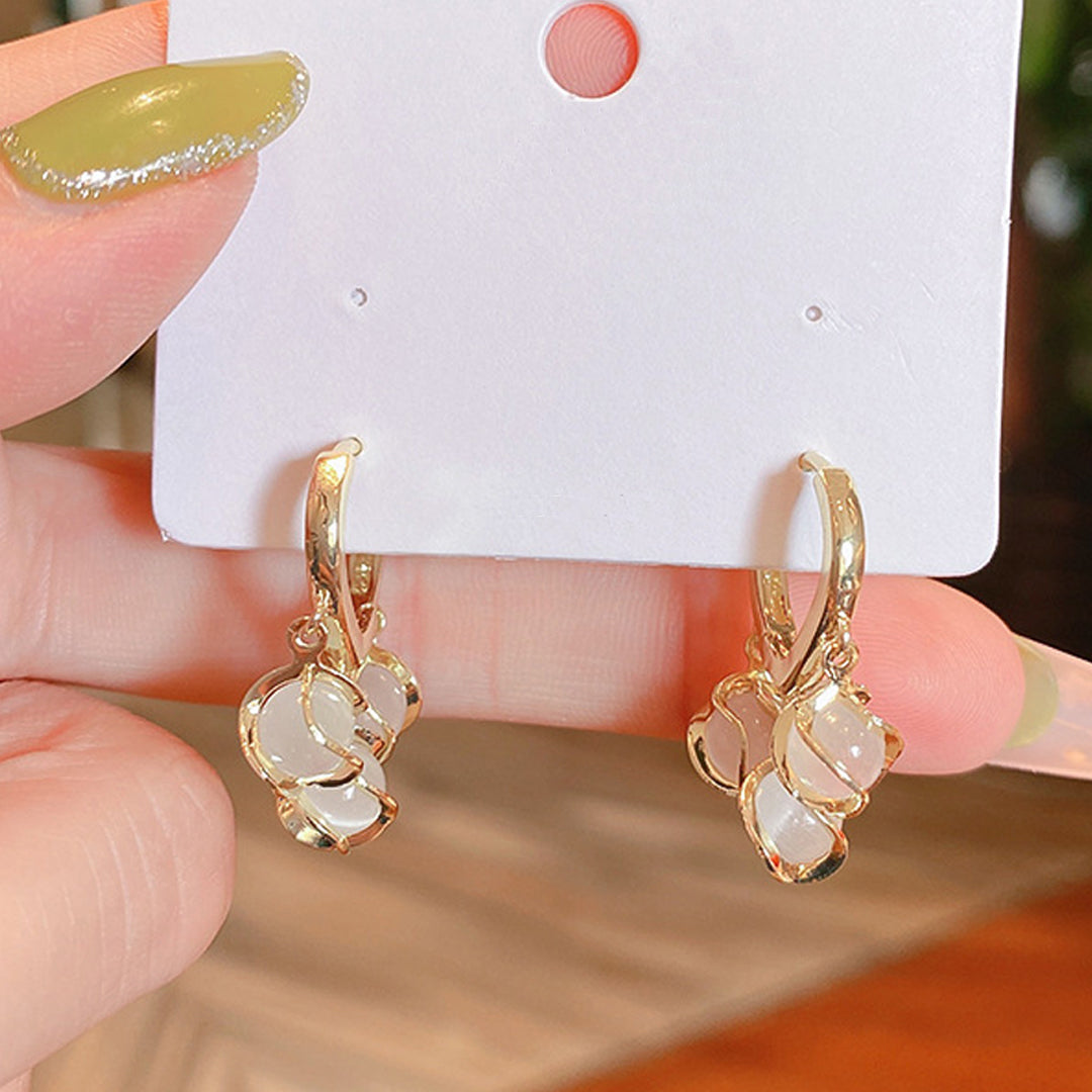 Opal Stone Luxury Hoop Korean Earrings (2 Pcs/Set)