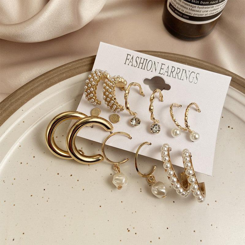 Combo Of 9 Pair Pearl, Stone, Hoops, And Stud Earrings