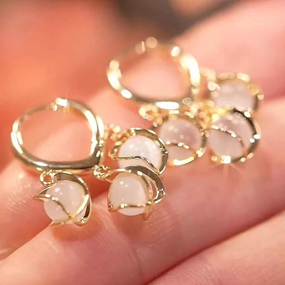 Opal Stone Luxury Hoop Korean Earrings (2 Pcs/Set)