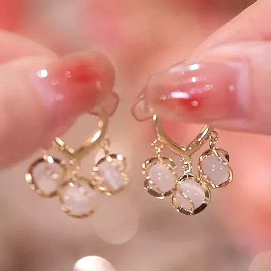 Opal Stone Luxury Hoop Korean Earrings (2 Pcs/Set)