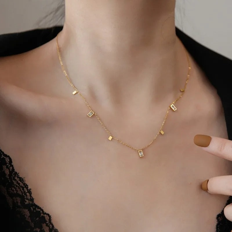 FS-NCKS4C25 - Square Geometric Charms Necklace