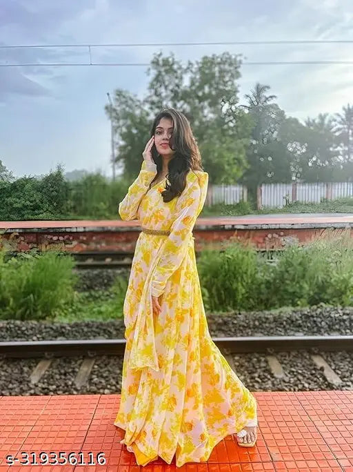 Laher Fashion Georgette Digital Printed Gown with Dupatta