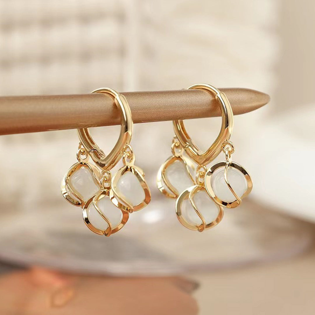 Opal Stone Luxury Hoop Korean Earrings (2 Pcs/Set)