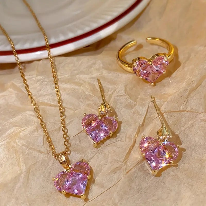 FS-JCMS4D5 - Pink Crystal Diamond Cut Heart Set