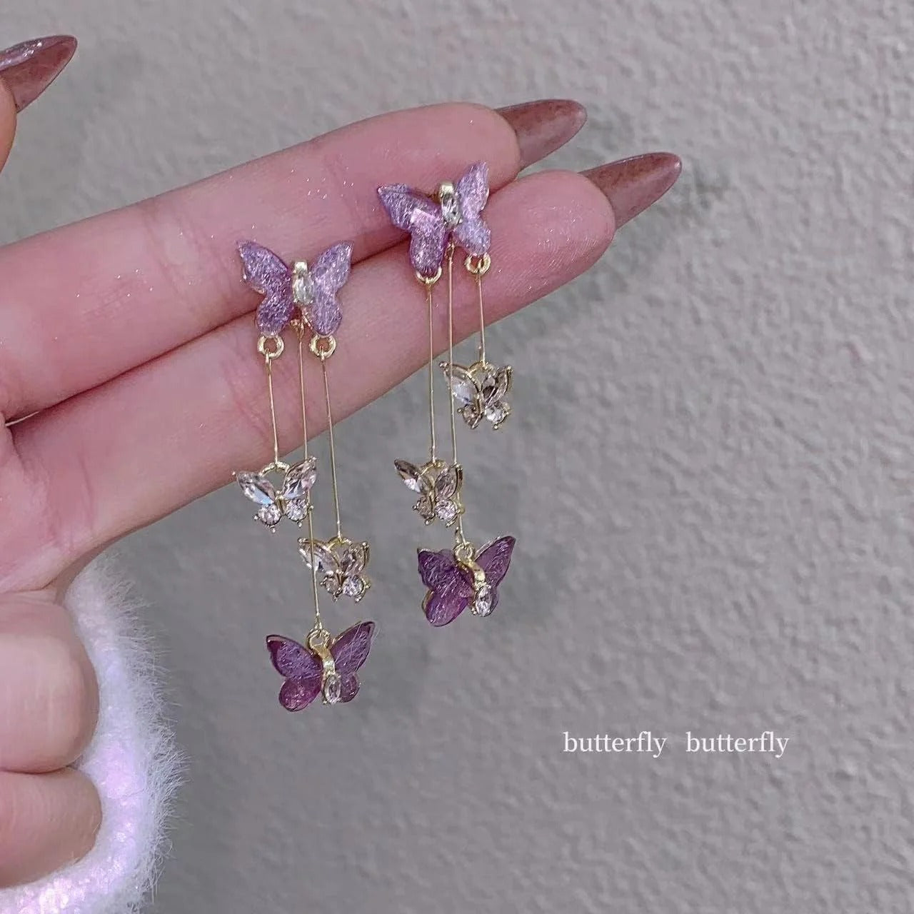 FS-ERS9N168 - Lavender Butterfly Hanging Earrings