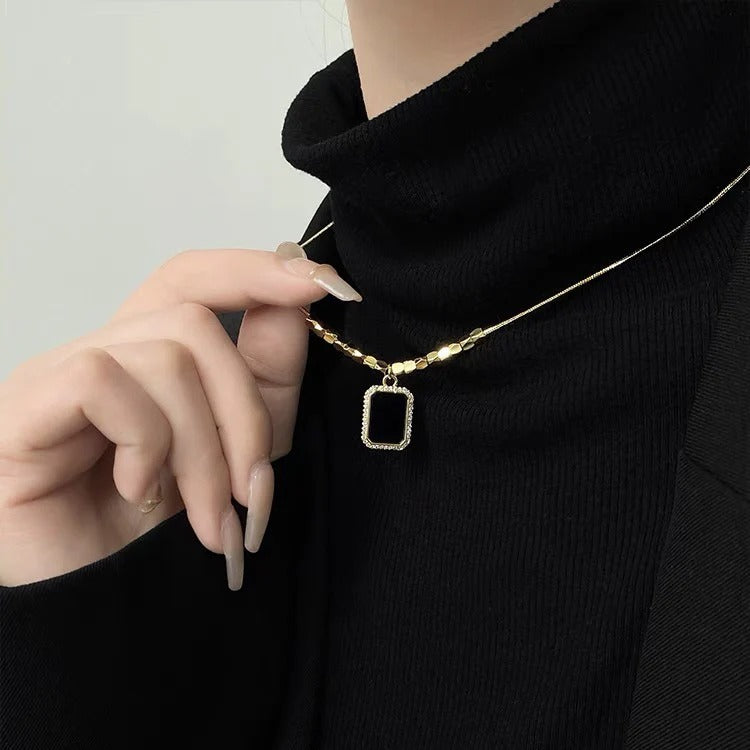 FS-NCKS7N17 - 16 Square Beads Black Pendant Chain Necklace