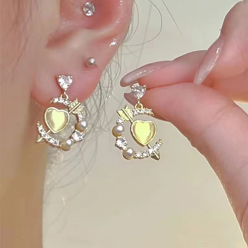 FS-ERS9NB53 - Moon Arrow Heart Shape Earrings