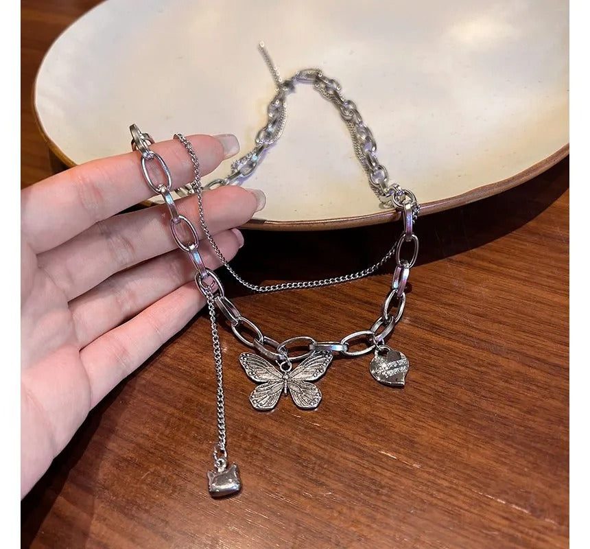 FS-NCKS4C46 - Charming Butterfly Multi-Chain Necklace