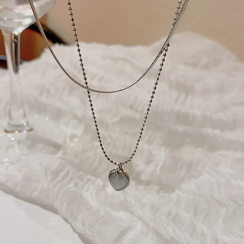 FS-NCKS4C56 - Heart Dual Chain Necklace