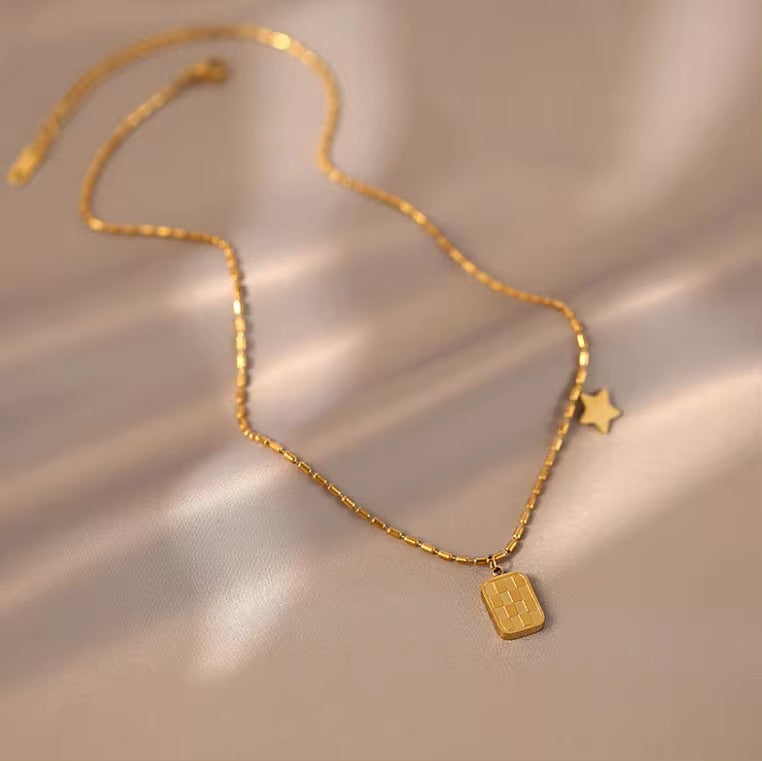 FS-NCKS4C4 - Dainty Square Star Pendant Necklace