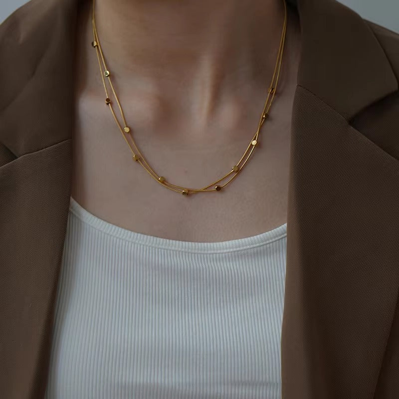 FS-NCKS4C62 - Retro Double-layer Herringbone Cubic Square Beads Necklace
