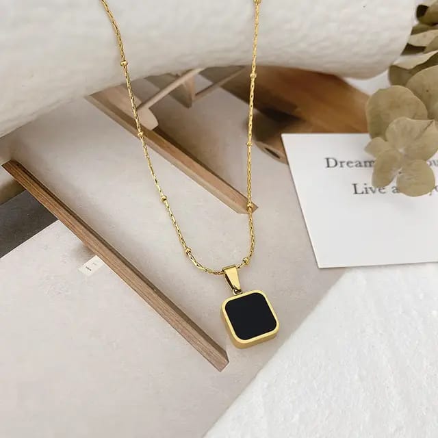 Model No. 357 Gold Plated Square Shape Pendant Necklace