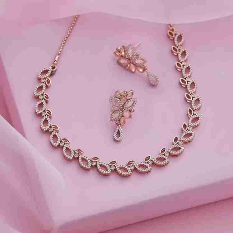Brass Silver, Gold-plated Pink Jewel Set (Pack of 2)