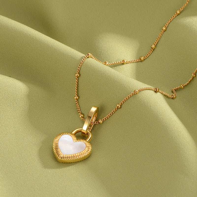 FS-NCKS4C11- Two-Color Sided Heart Lock Pendant Necklace