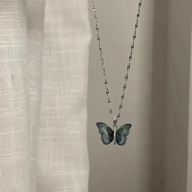 Model No. 356 Salty Vibrant Blue Winged Butterfly Necklace🦋