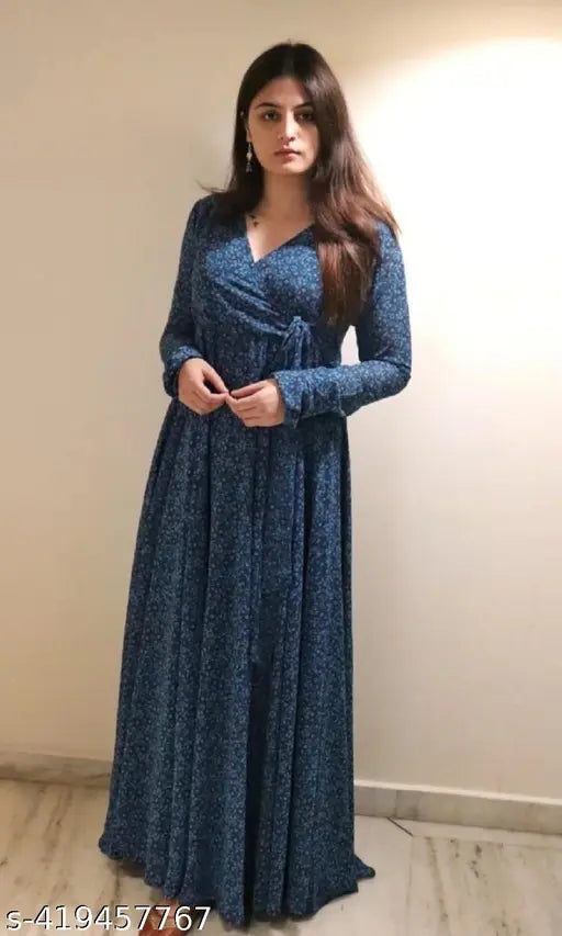Fashion2wear Women's Floral Print V-neck Blue Dresses