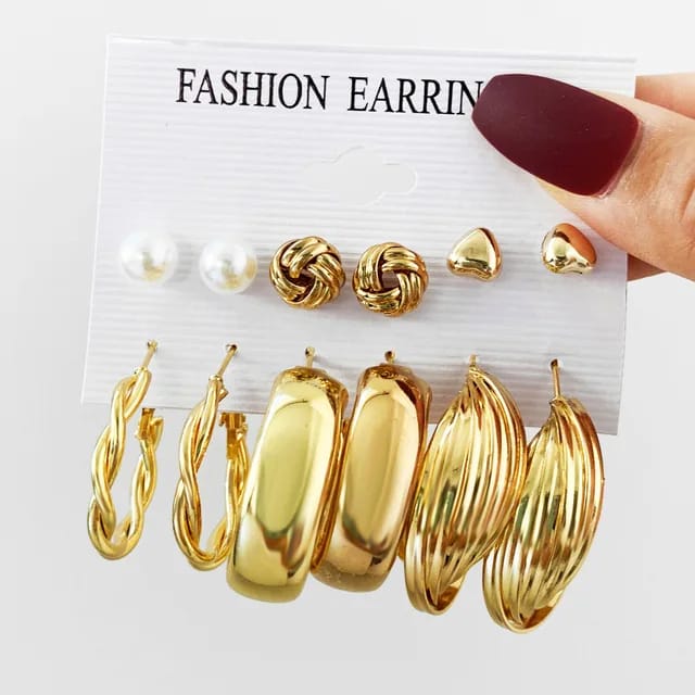 Model No. 380 Pearl Golden Hoop Earrings Combo