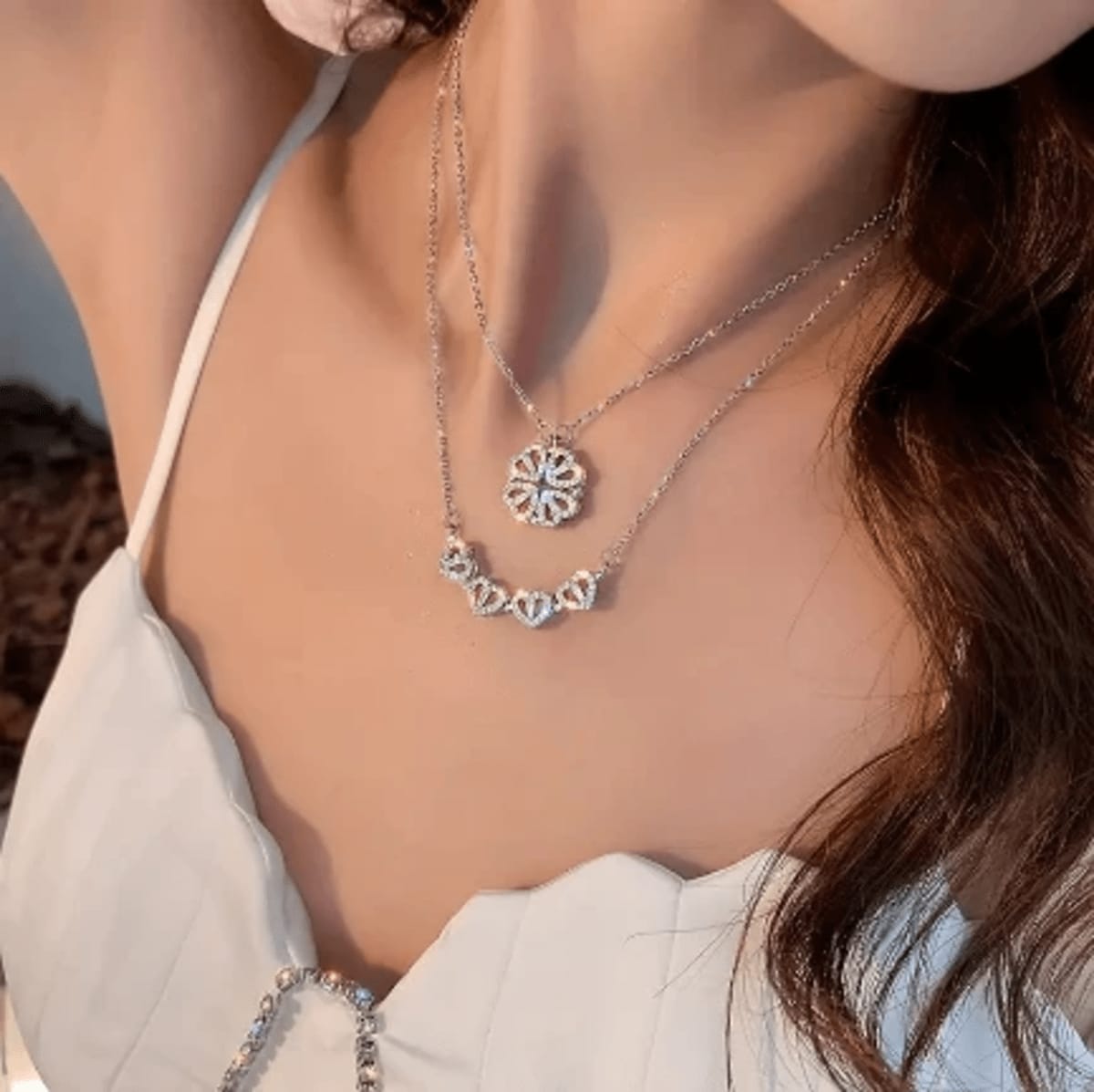 Model 160 Trending Magnetic Flower Shape Korean Necklace