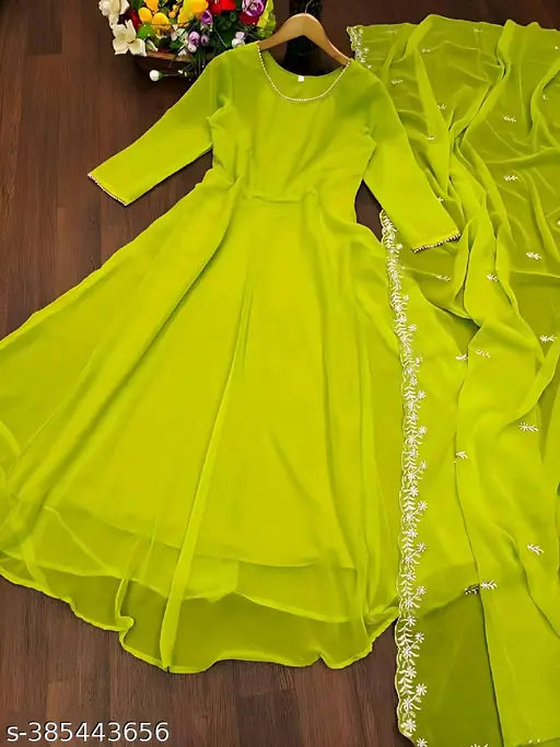 Stylish Fancy Treandy georgette Gown and Dupatta Set For Women