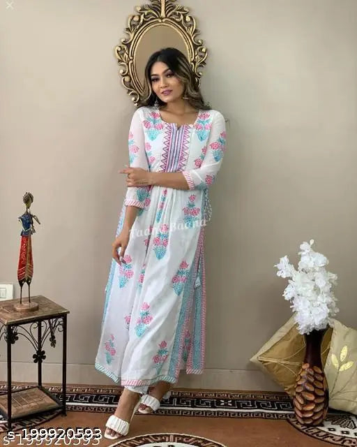 Beautifull Printed Nayra Cut Kurta And Pant