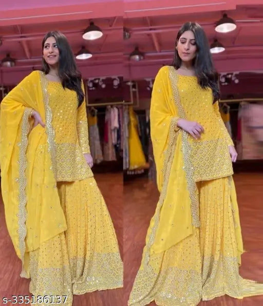 EXCLUSIVE WOMENS GARARA SUITS New Fancy Garara Georgette 9mm Heavy sequence Work Wear Suit Like Party Wear Garara suit