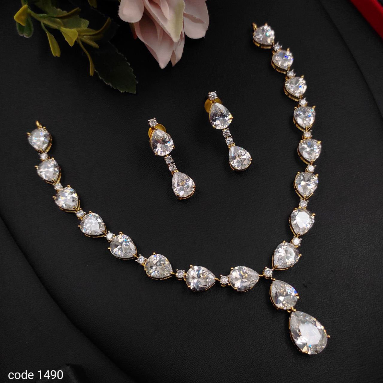 Premium cz gold plated necklace set
