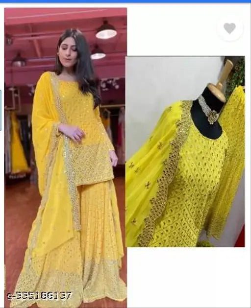 EXCLUSIVE WOMENS GARARA SUITS New Fancy Garara Georgette 9mm Heavy sequence Work Wear Suit Like Party Wear Garara suit