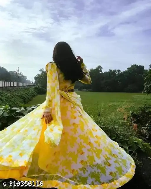 Laher Fashion Georgette Digital Printed Gown with Dupatta