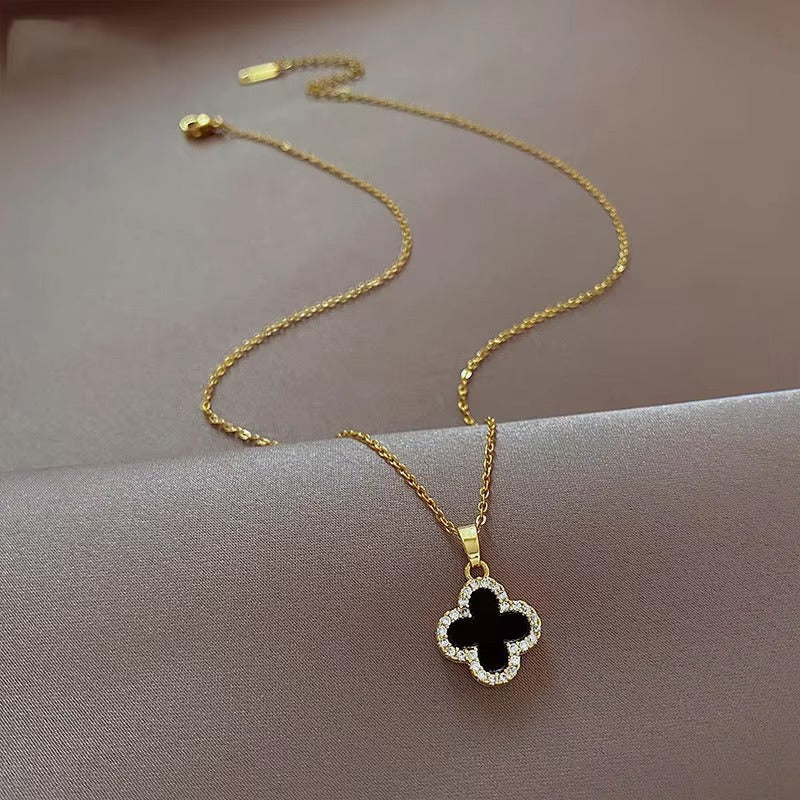 FS-NCKS7N36 - Two-Sided Black & White Clover Necklace