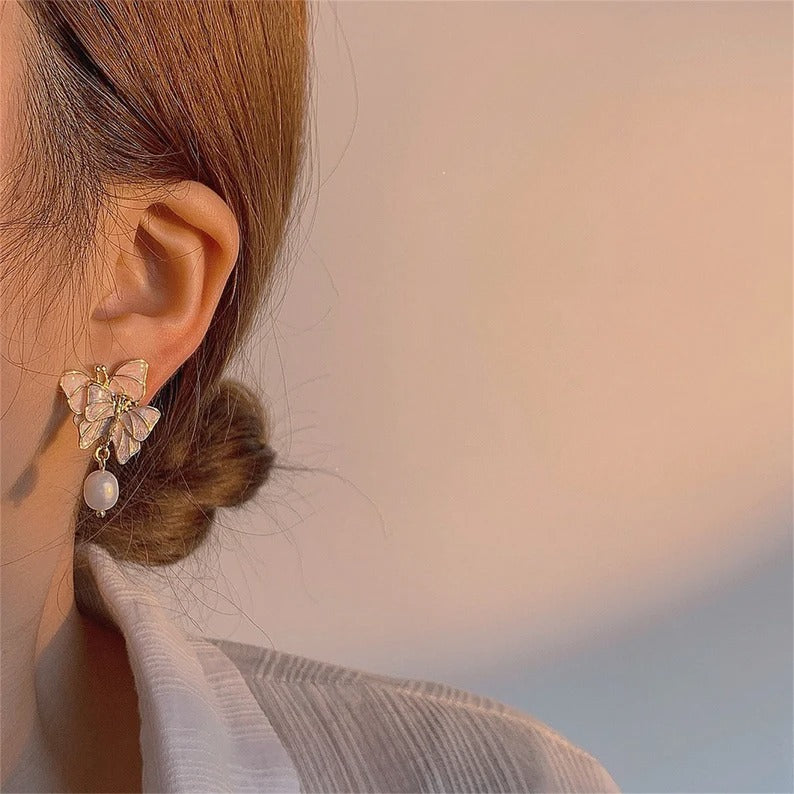 FS-ERS9N65 - Enamel Dainty Butterfly Earrings