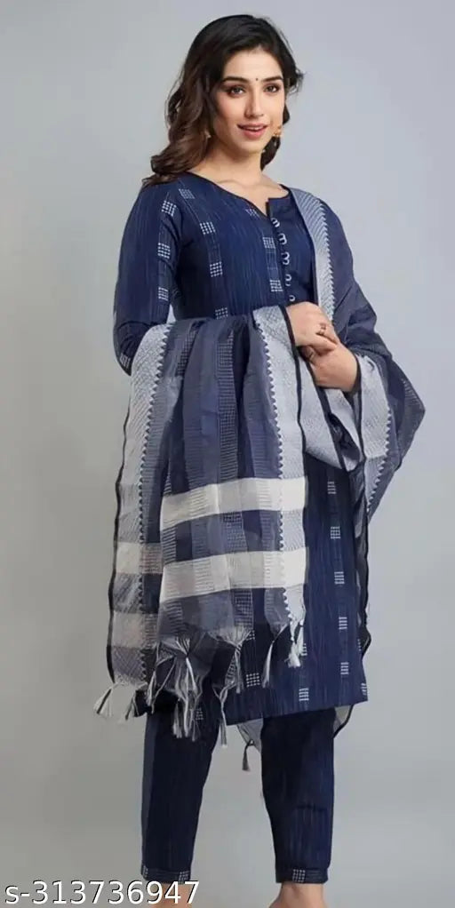 Women's Regular Khadi Kurti Pant Set with Dupatta