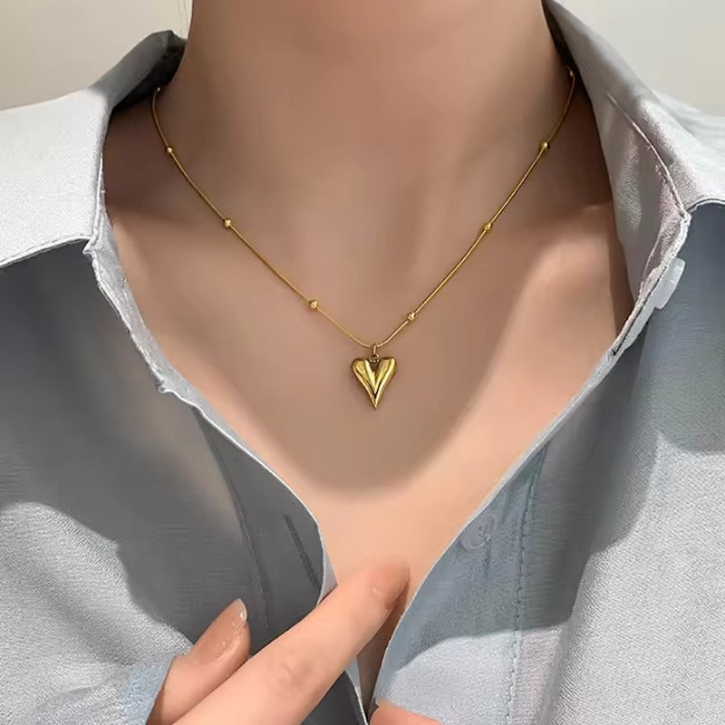 FS-NCKS4C3 - Trendy Heart Beads Chain Necklace