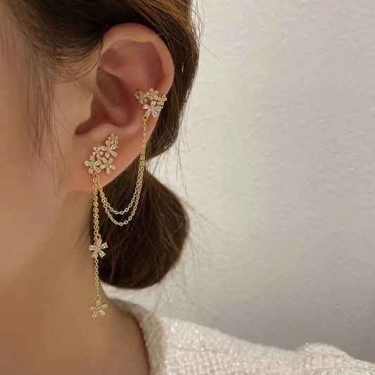 Flower Ear Cuff Tassel Stud Korean Earrings