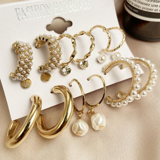 Combo Of 9 Pair Pearl, Stone, Hoops, And Stud Earrings