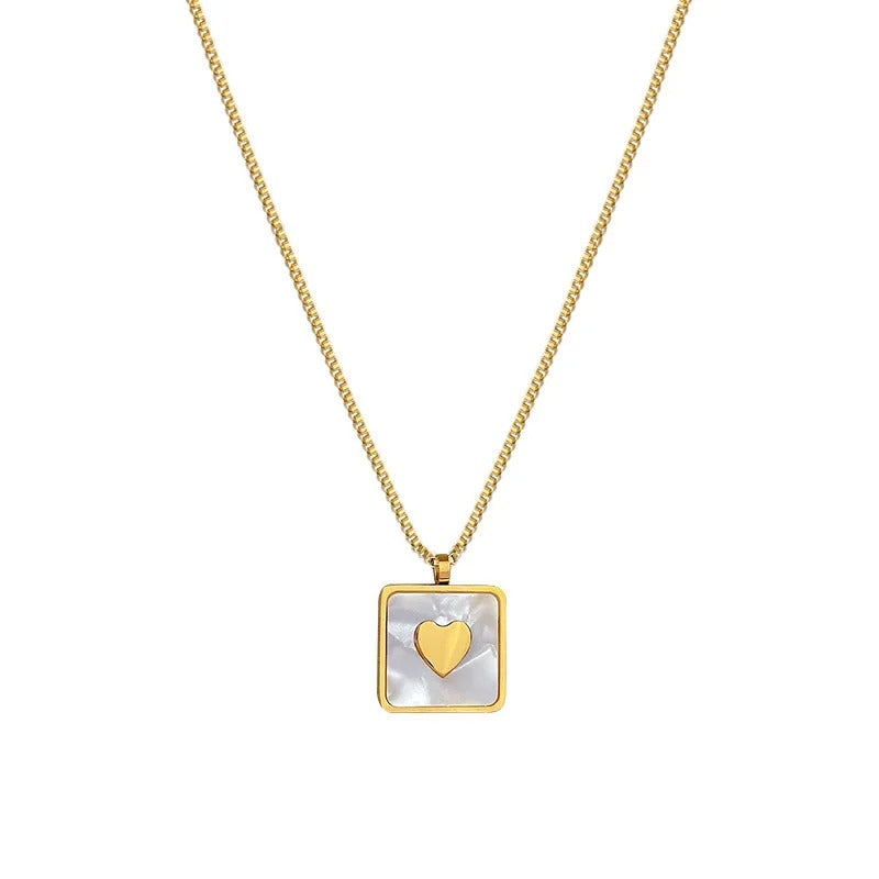 FS-NCKS4C28 - Heart In Opal Square Necklace