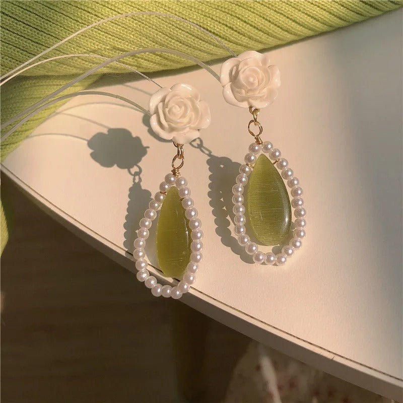 FS-ERS9NB25 - White Rose Opal Drop Earrings