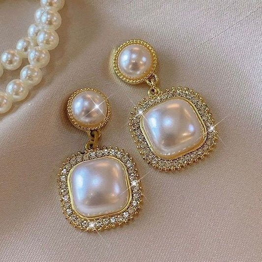 FS-ERS9N57 - Pearl Drop Square Earrings