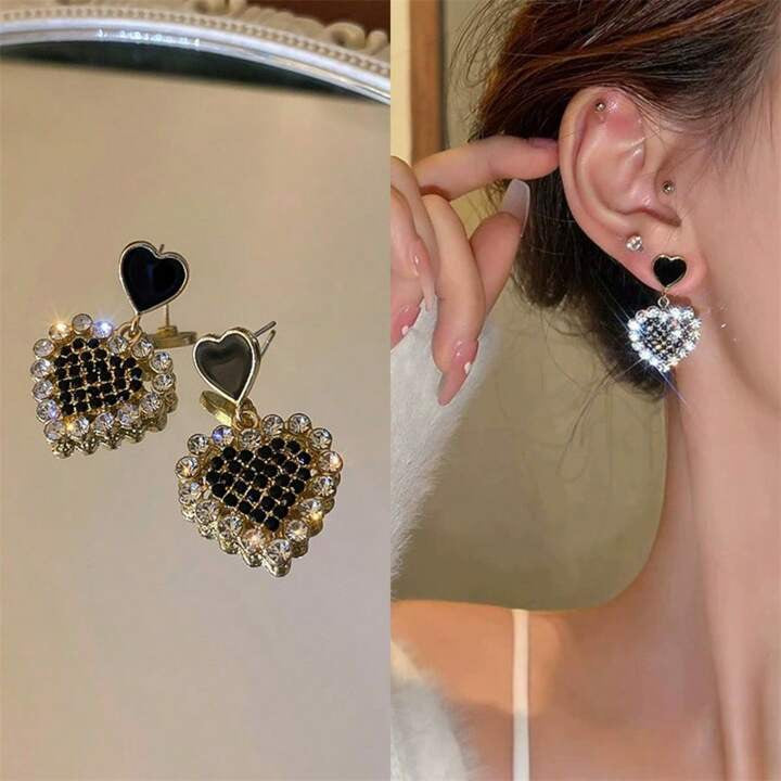 FS-ERS9N103 - Dazzling Black Heart Earrings