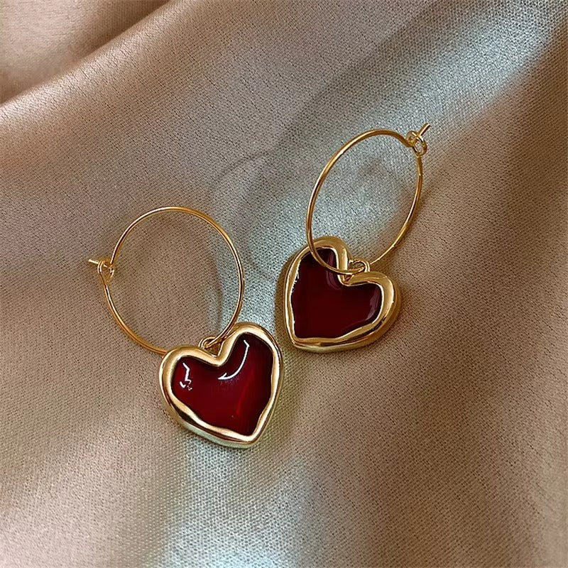 FS-ERS9NC - Blood Red Heart  Drop Hoops