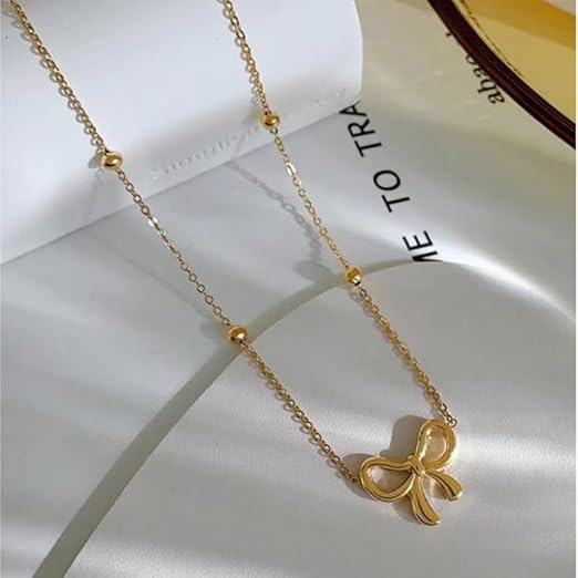 Model No. 358 Gold Plated Bow Shape Pendant Necklace